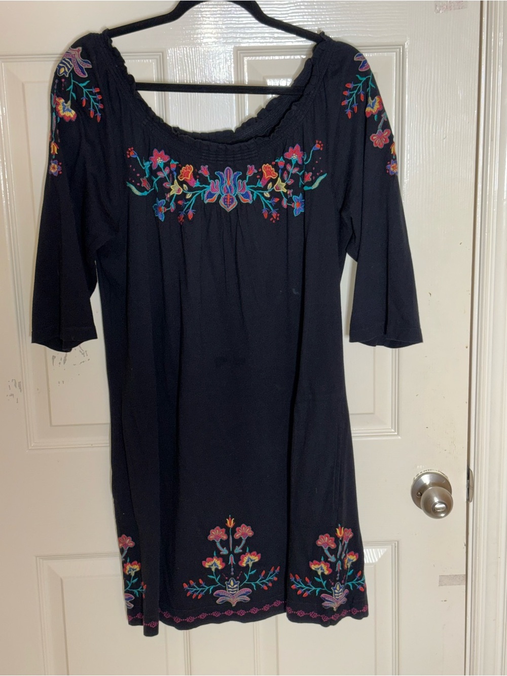 Johnny Was JWLA Black Embroidered Dress Long Sleeve Womens Large - Picture 2 of 7